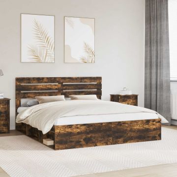 vidaXL Lovos rėmas Rūkyta ąžuolas 180 x 200 cm Kietos pušies mediena