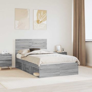 vidaXL Lovos rėmas Pilkas Sonoma 135 x 190 cm Kietos pušies mediena