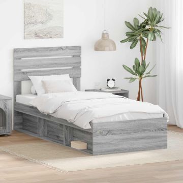 vidaXL Lovos rėmas Pilkas Sonoma 100 x 200 cm Kietos pušies mediena