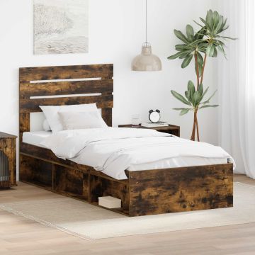 vidaXL Lovos rėmas Rūkyta ąžuolas 90 x 200 cm Kietos pušies mediena