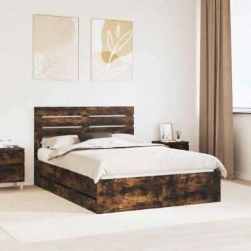vidaXL Lovos rėmas Rūkyta ąžuolas 140 x 190 cm Inžinerinė mediena