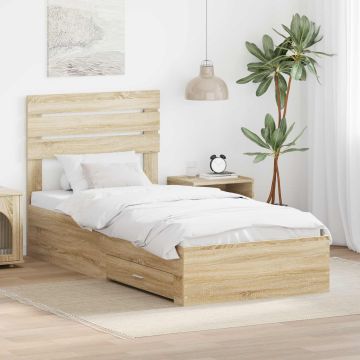 vidaXL Lovos rėmas su stalčių Sonamos ąžuolo ir sidabro 75 x 190 cm