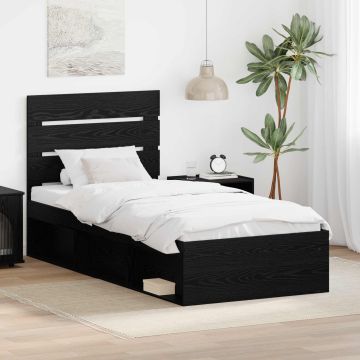 vidaXL Lovos rėmas Juoda 100 x 200 cm Kietos pušies mediena