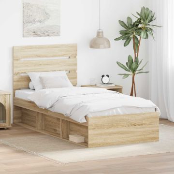 vidaXL Lovos rėmas Sonoma ąžuolas 75 x 190 cm Kietos pušies mediena