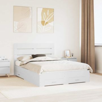 vidaXL Lovos rėmas su stalčių Balta 140 x 190 cm Apdirbta mediena