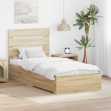 vidaXL Lovos rėmas Sonoma ąžuolas 90 x 200 cm Apdirbta mediena