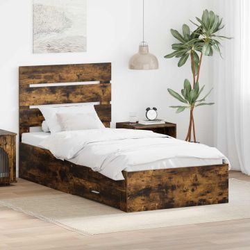 vidaXL Lovos rėmas Rūkyta ąžuolas 90 x 200 cm Apdirbta mediena