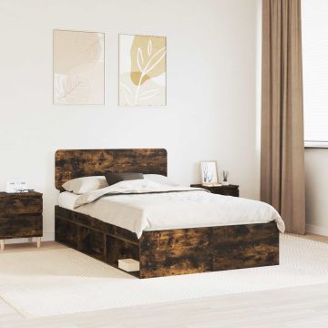 vidaXL Lovos rėmas Rūkyta ąžuolas 135 x 190 cm Kietos pušies mediena