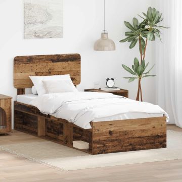vidaXL Lovos rėmas Senas medis 90 x 200 cm Kietos pušies mediena