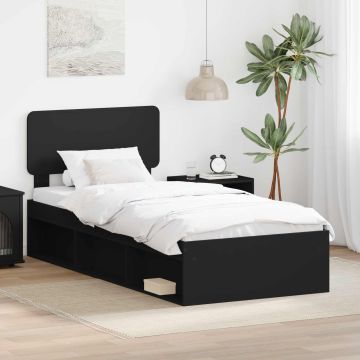 vidaXL Lovos rėmas Juoda 90 x 190 cm Kietos pušies mediena