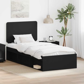 vidaXL Lovos rėmas Juoda 90 x 190 cm Kietos pušies mediena
