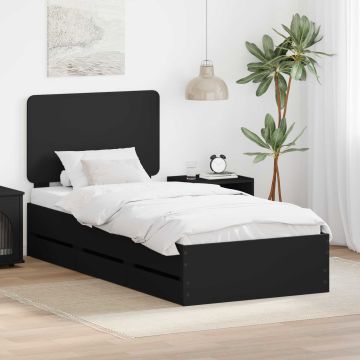 vidaXL Lovos rėmas su stalčių Juoda 75 x 190 cm Inžinerinė mediena