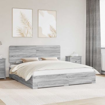 vidaXL Lovos rėmas Pilkas Sonoma 200 x 200 cm Apdirbta mediena