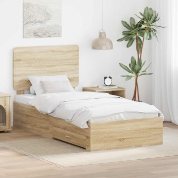 vidaXL Lovos rėmas Sonoma ąžuolas 90 x 190 cm Apdirbta mediena