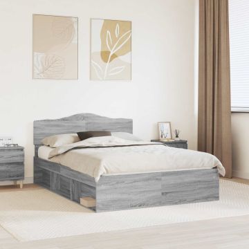vidaXL Lovos rėmas Pilkas Sonoma 140 x 190 cm Kietos pušies mediena