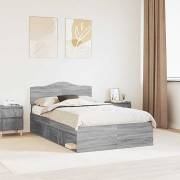 vidaXL Lovos rėmas Pilkas Sonoma 120 x 190 cm Kietos pušies mediena