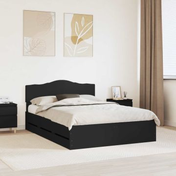 vidaXL Lovos rėmas su stalčių Juoda 140 x 200 cm Inžinerinė mediena