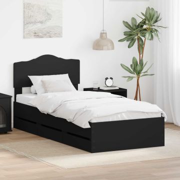 vidaXL Lovos rėmas su stalčių Juoda 90 x 200 cm Inžinerinė mediena