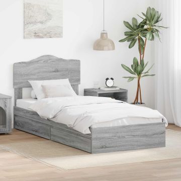 vidaXL Saugos lova Pilkas Sonoma 90 x 200 cm Apdirbta mediena