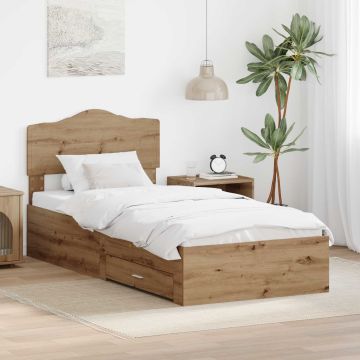 vidaXL Lovos rėmas Amatininkų ąžuolas 90 x 190 cm Apdirbta mediena