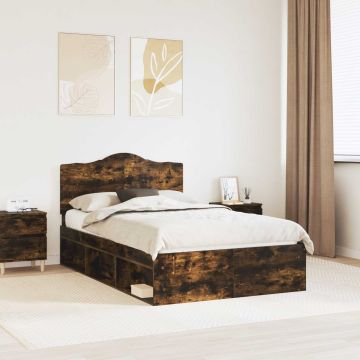 vidaXL Lovos rėmas Rūkyta ąžuolas 135 x 190 cm Kietos pušies mediena