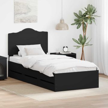 vidaXL Lovos rėmas su stalčių Juoda 90 x 190 cm Inžinerinė mediena