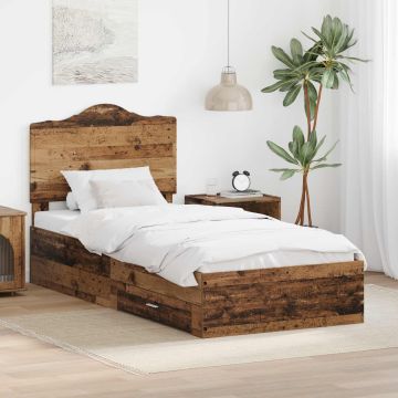 vidaXL Lovos rėmas su stalčių Senas medis 90 x 190 cm Apdirbta mediena