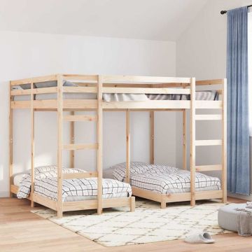 vidaXL Trivietis lovos rėmas Ruda 160 x 200 cm Kietos pušies mediena