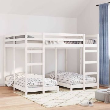 vidaXL Trivietis lovos rėmas Balta 160 x 200 cm Kietos pušies mediena