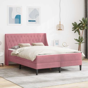 vidaXL Lovos rėmas su čiužiniu su čiužiniu Rožinė 140 x 200 cm Aksomas