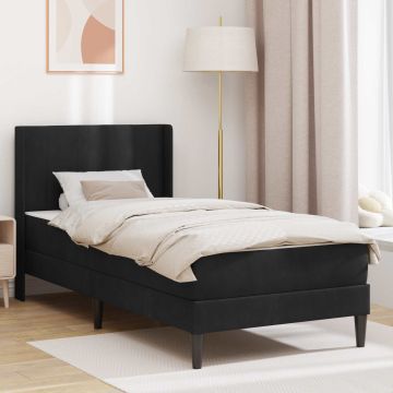 vidaXL Lovos rėmas su čiužiniu Juodas 90 x 190 cm Aksomas