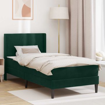 vidaXL Lovos rėmas su čiužiniu Tamsiai žalia 90 x 200 cm Aksomas
