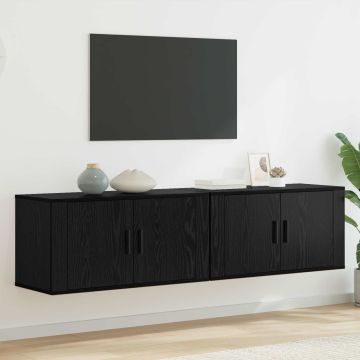 vidaXL Sieninio televizoriaus kabineto komplektas 2 pcs Juodas ąžuolas