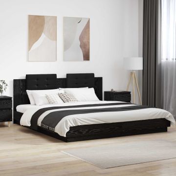 vidaXL Lovos Rėmas su Galvūgaliu Juodas ąžuolas 200 x 200 cm
