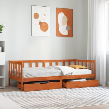 vidaXL Dienos lova su galvūgalio 3 pcs Vaško ruda Kietas pušies medis